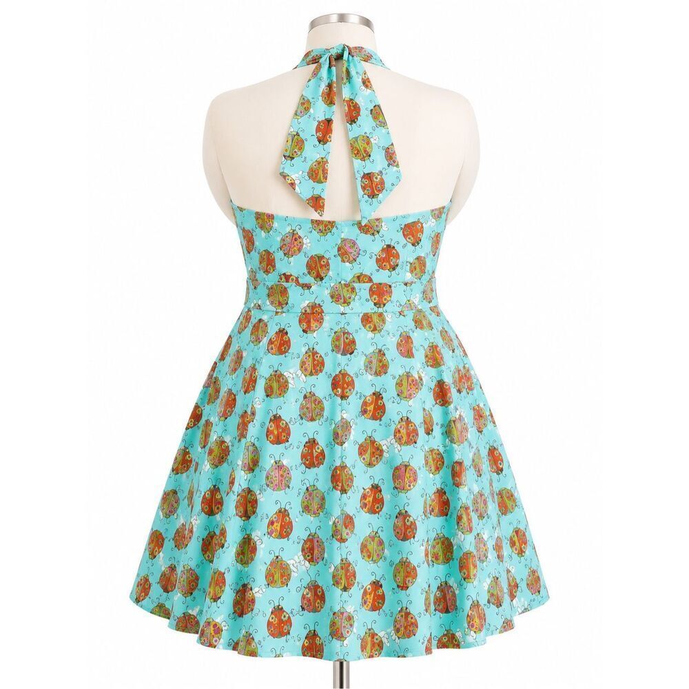 NWT ModCloth Ladybug Print Halter Swing Dress Retro Pinup Plus 2X - Picture 4 of 9